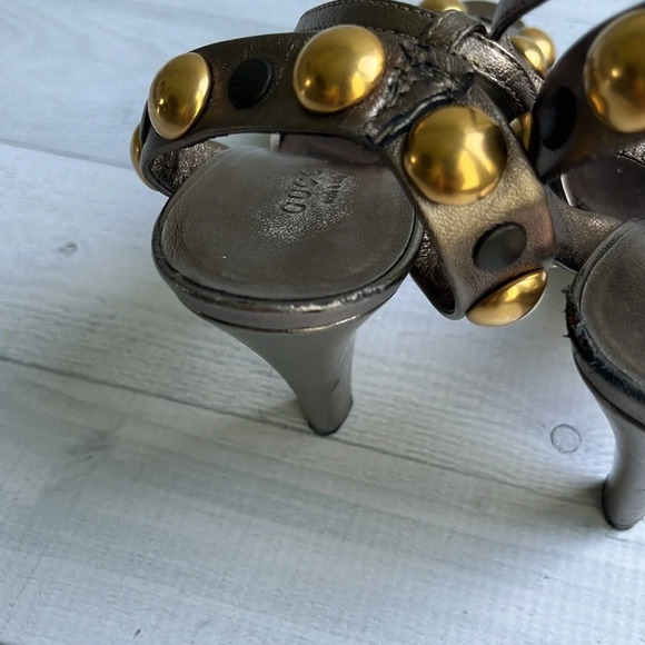 Gucci Metallic Leather Studded High Heel Sandals Size 5 - Picture 8 of 9